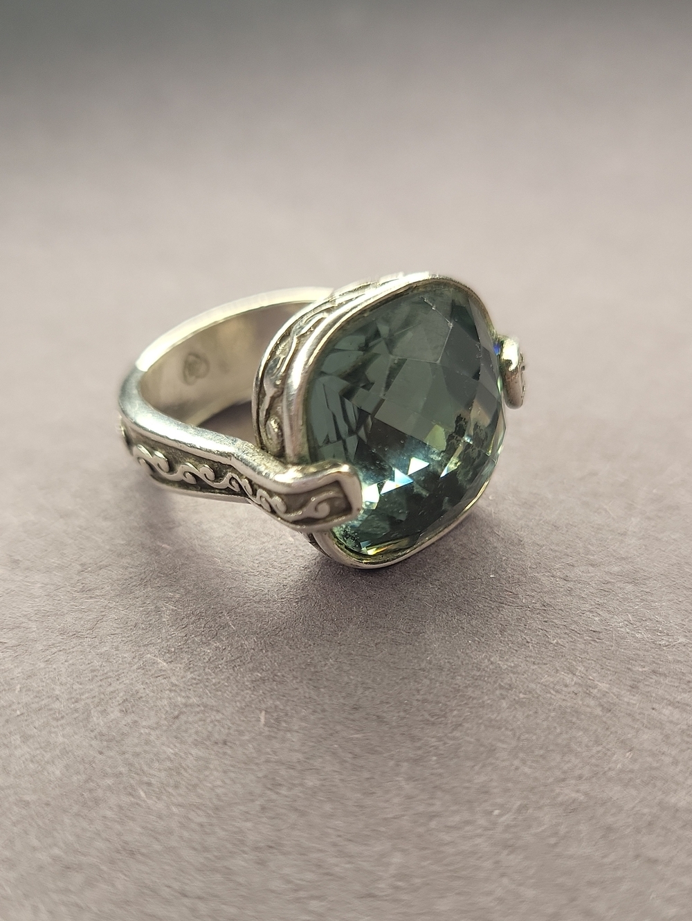 Brighton Silver Ring with Teal Green Faceted Gem